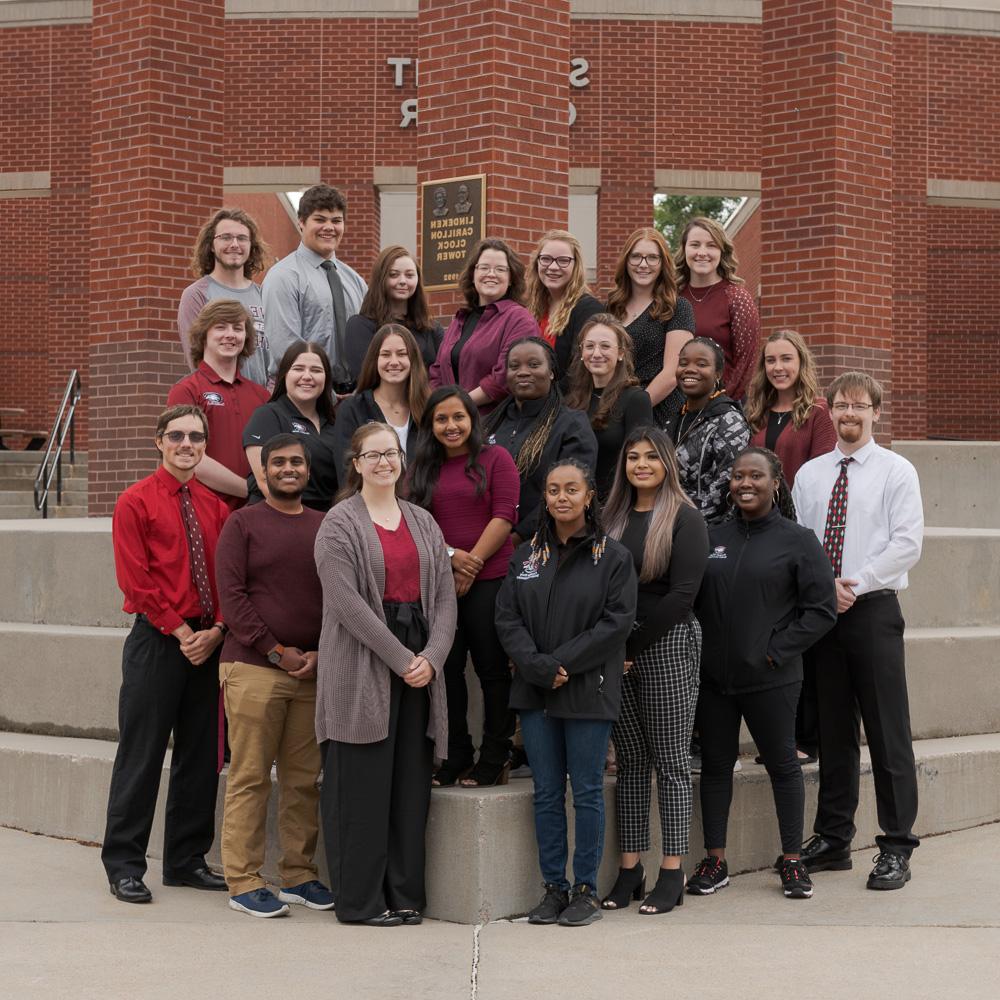 Student senate representatives in front of the student center